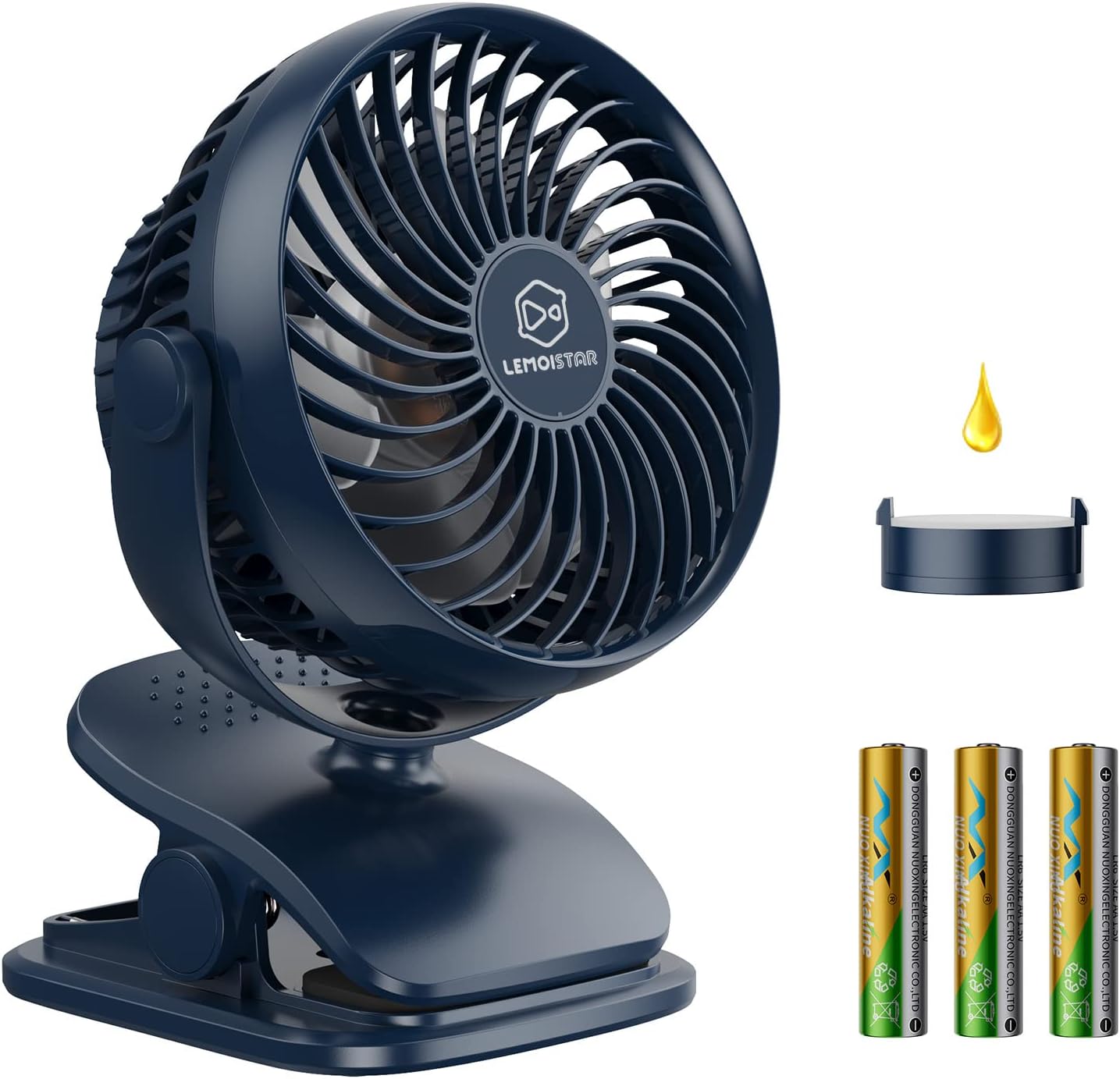 AA Battery Operated Fan, Stroller Fan, USB Powered Clip on Fan, 4 Speeds, Unique Aroma Design, 5