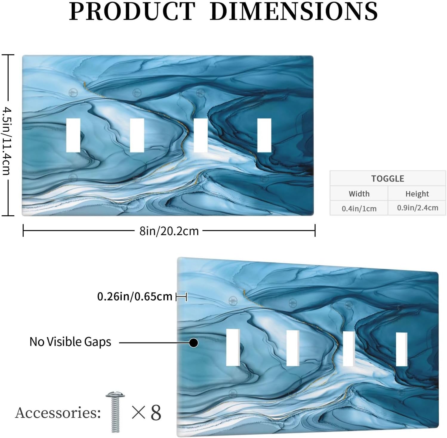Blue Navy Marble 4 Set Appliance Light Switch Cover Decorative Four Toggle Wall Plate Decorative Electrical Panel For Home Bedroom Art Decor 8" x 4.5" image 5