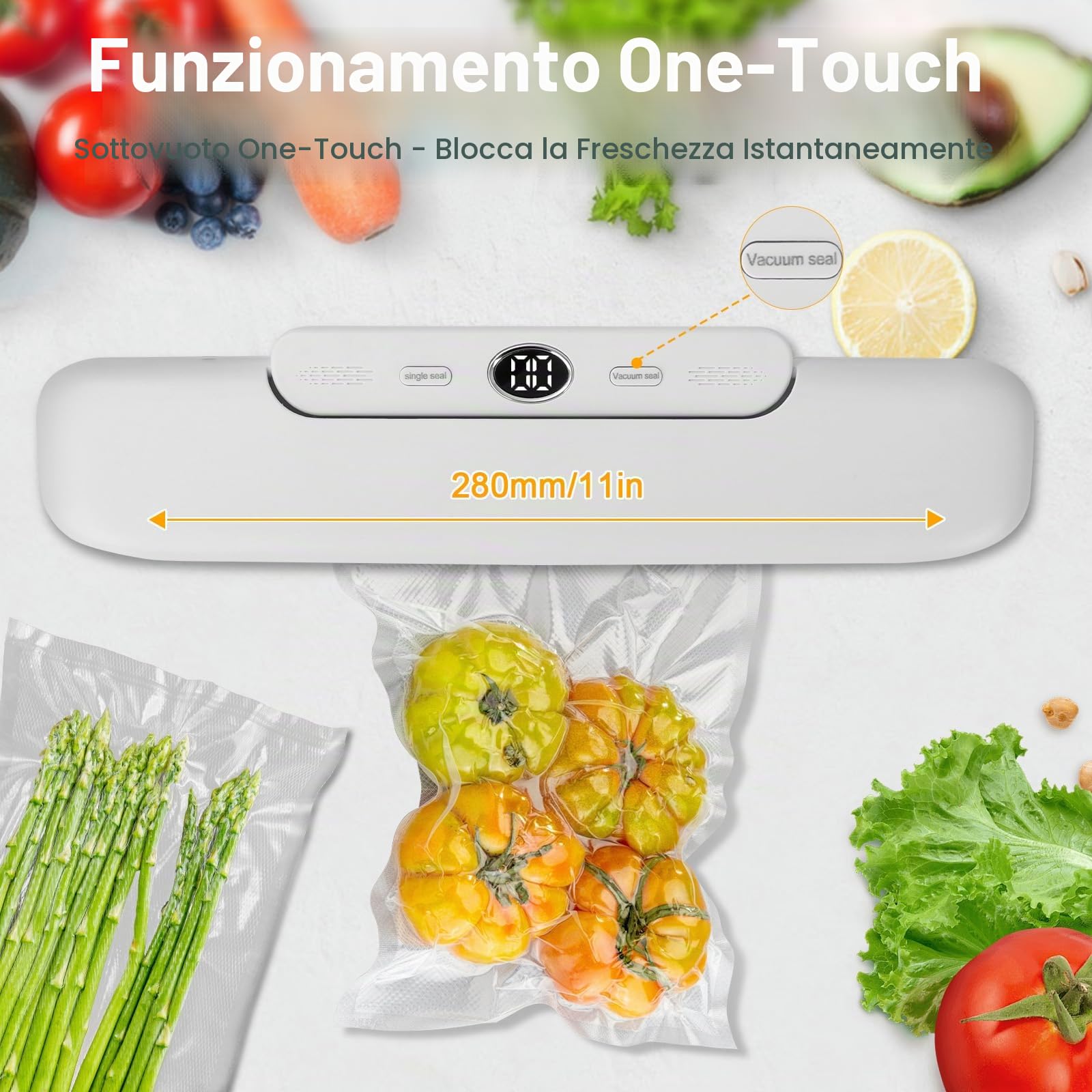 Macchina Sottovuoto per Alimenti con 30 Sacchetti, Bianco