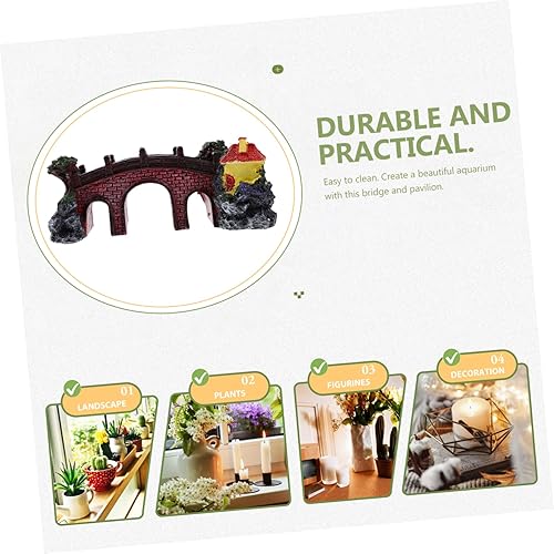 Miniatura 6 de POPETPOP Decoración de acuario puente pabellón de resina de gran tamaño para pecera, adorno para pecera, puente submarino para pecera, elegante y