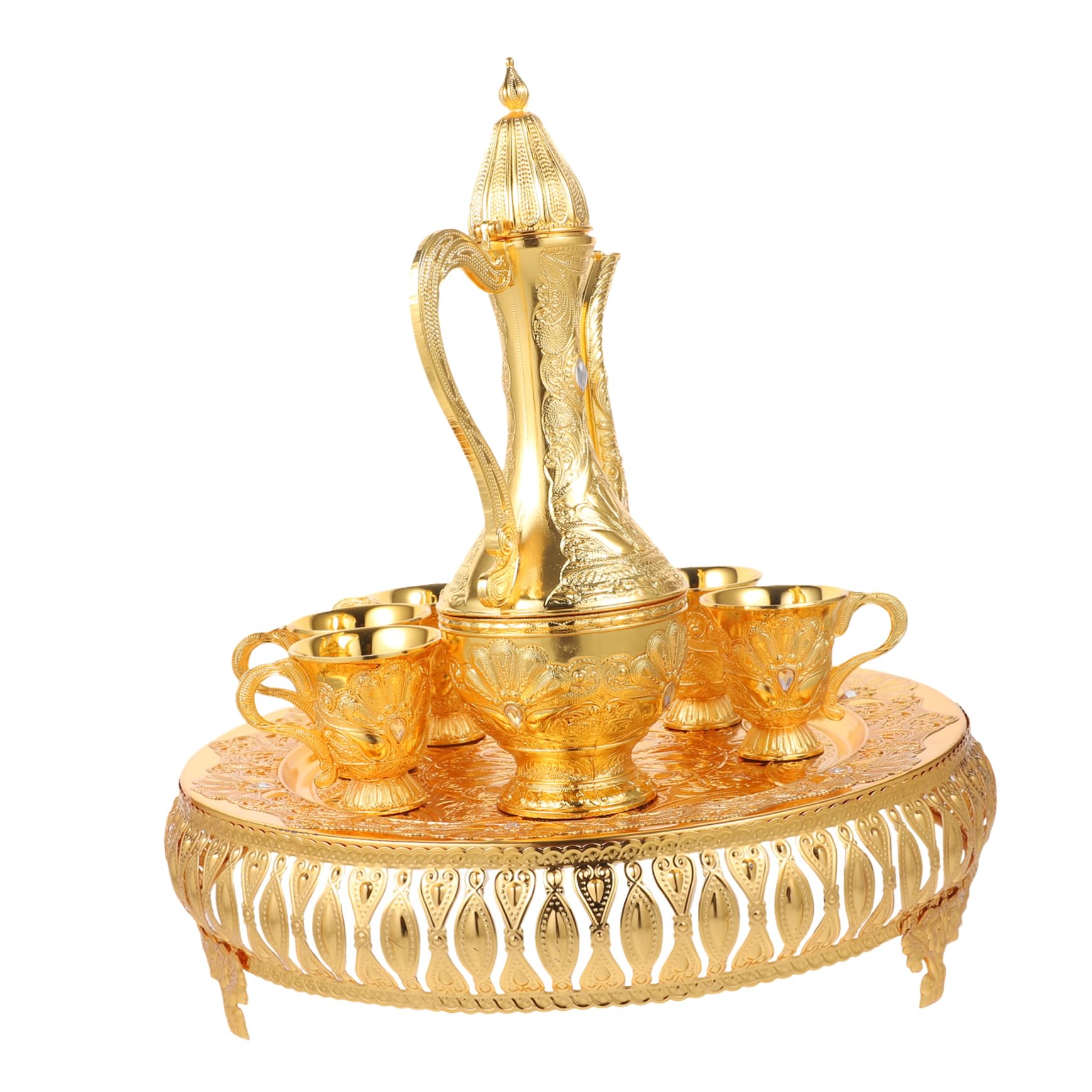 VINTORKY 1Set Decorative Wine Pot and Cup Set Turkish Tea Pot with Metal Cups Design for Home for Weddings Father Day and Special Occasions