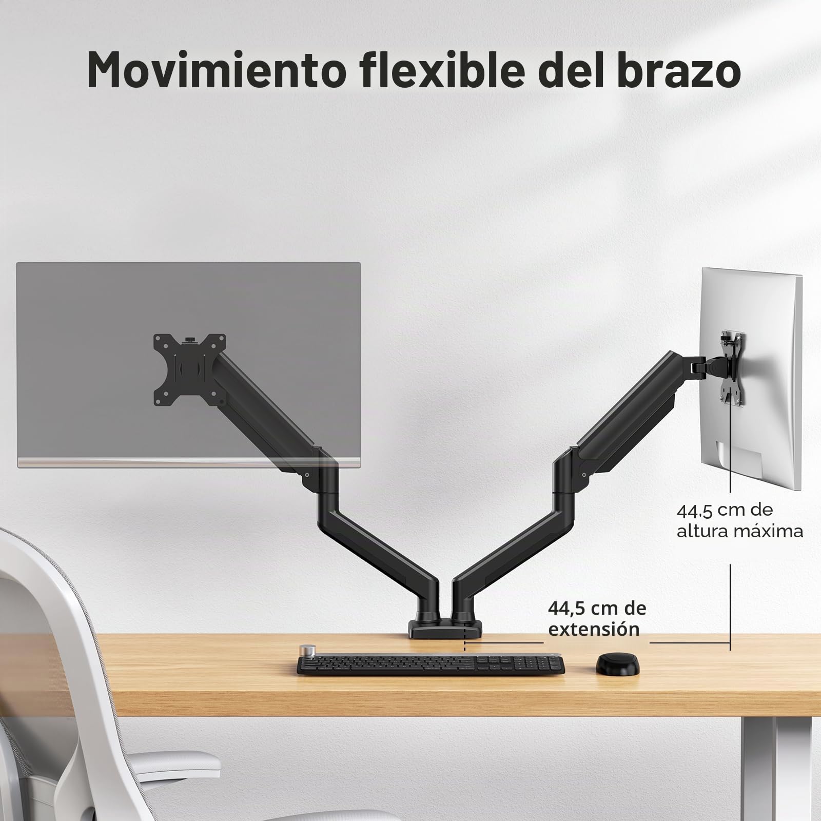 HUANUO Soporte Monitor Doble para 2 Monitores hasta 32 pulg, Cada Brazo Soporta MAX. 10kg, Brazo Monitor Doble con Ajustable en Alt/Inclin/Gir/Rot, Estándar VESA 75mm o 100mm