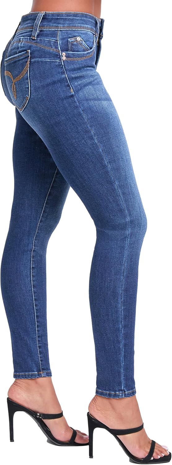 YMI Womens Jeans Women's Wannabettabutt Mid Rise Embroidered Skinny Jean