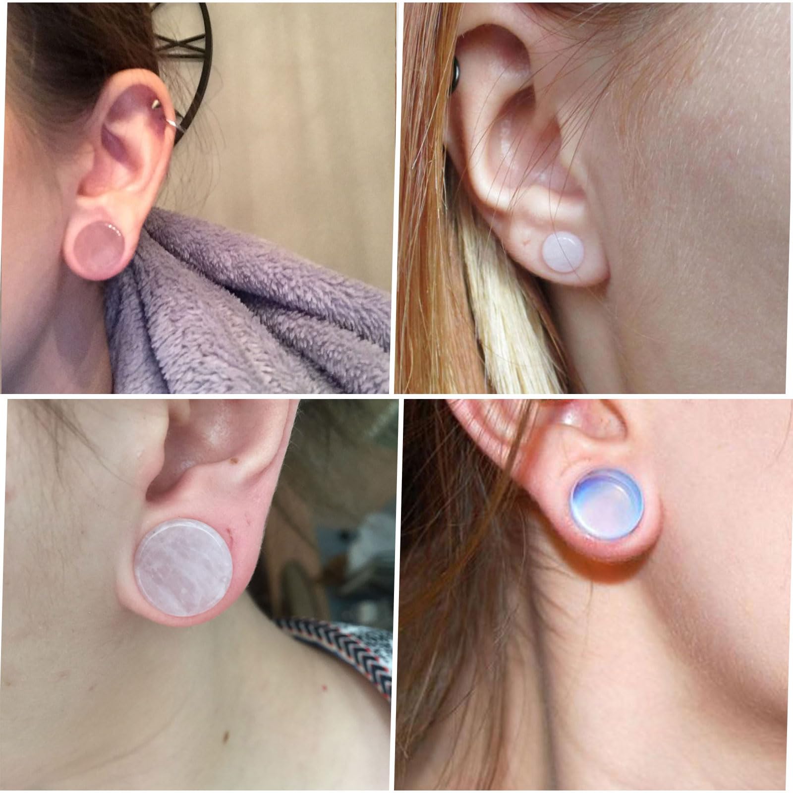 Longbeauty Set di 22 piercing per orecchio in pietra naturale, 6 mm - 16 mm, Pietra