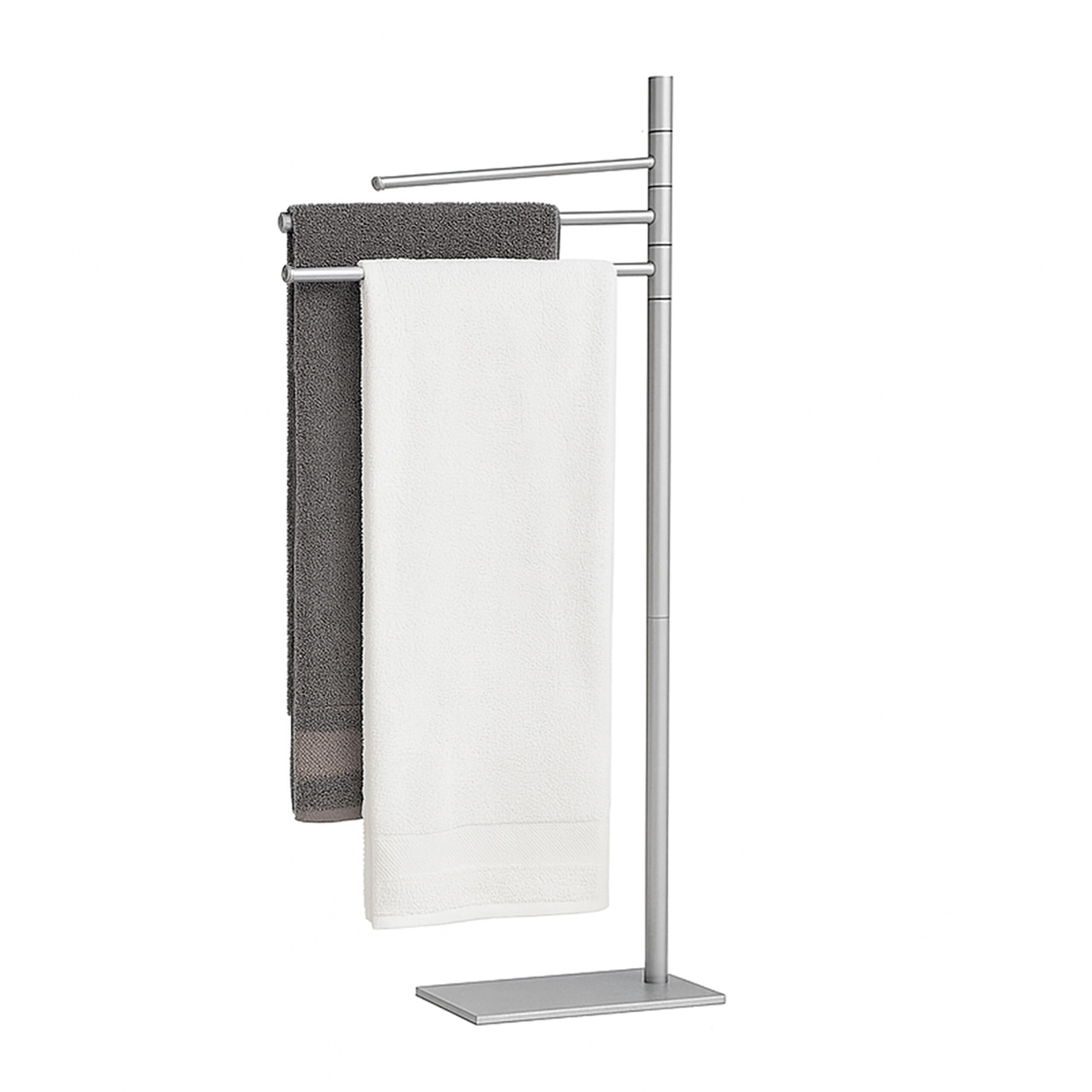 Relaxdays towel rack, HxWxD: 83 x 33.5 x 14 cm, stainless steel, 3 movable bars, freestanding design, silver