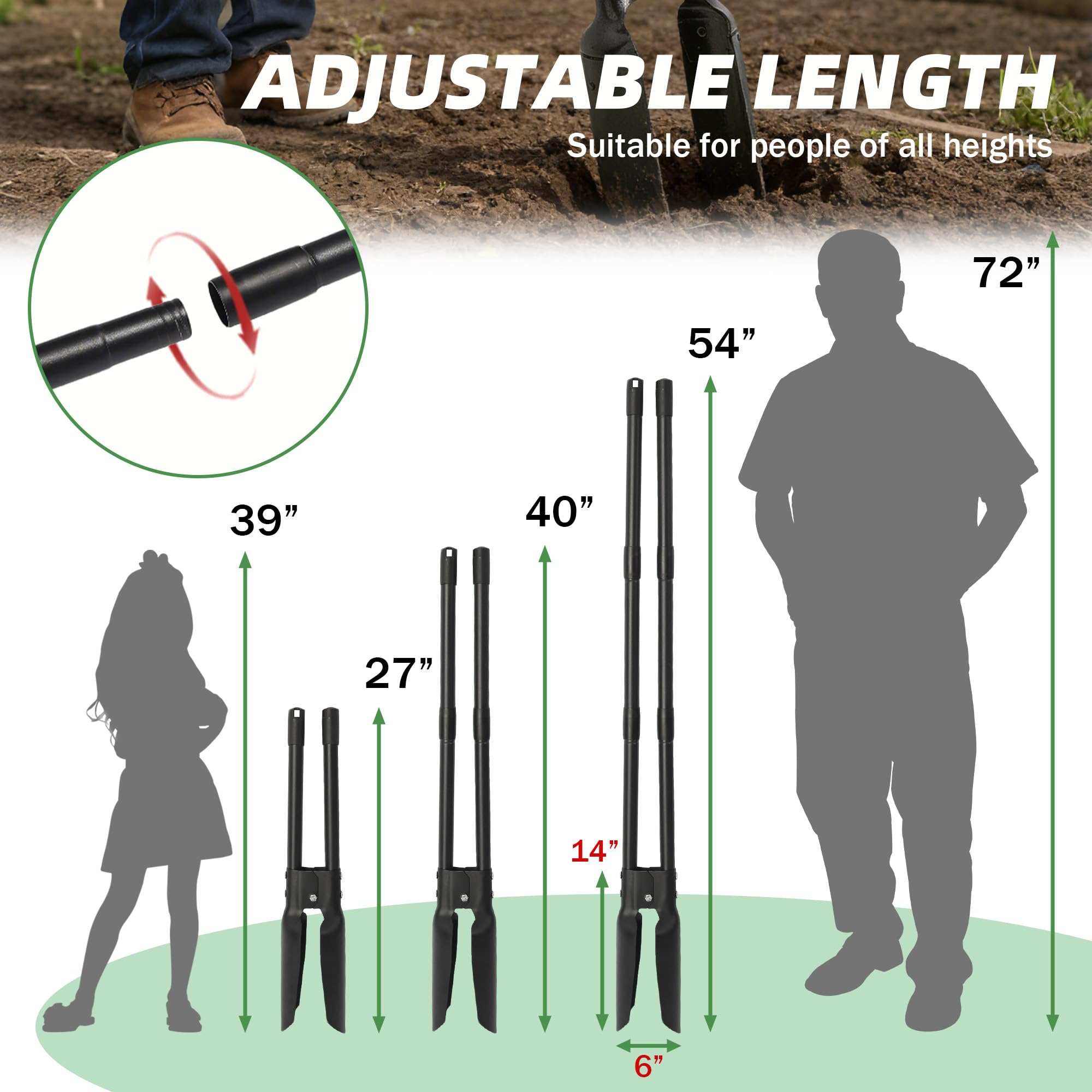 LLARGUEST Strumento per scavare fori da 137 cm, in metallo resistente, strumento manuale nero per trapianto, campeggio, giardinaggio.