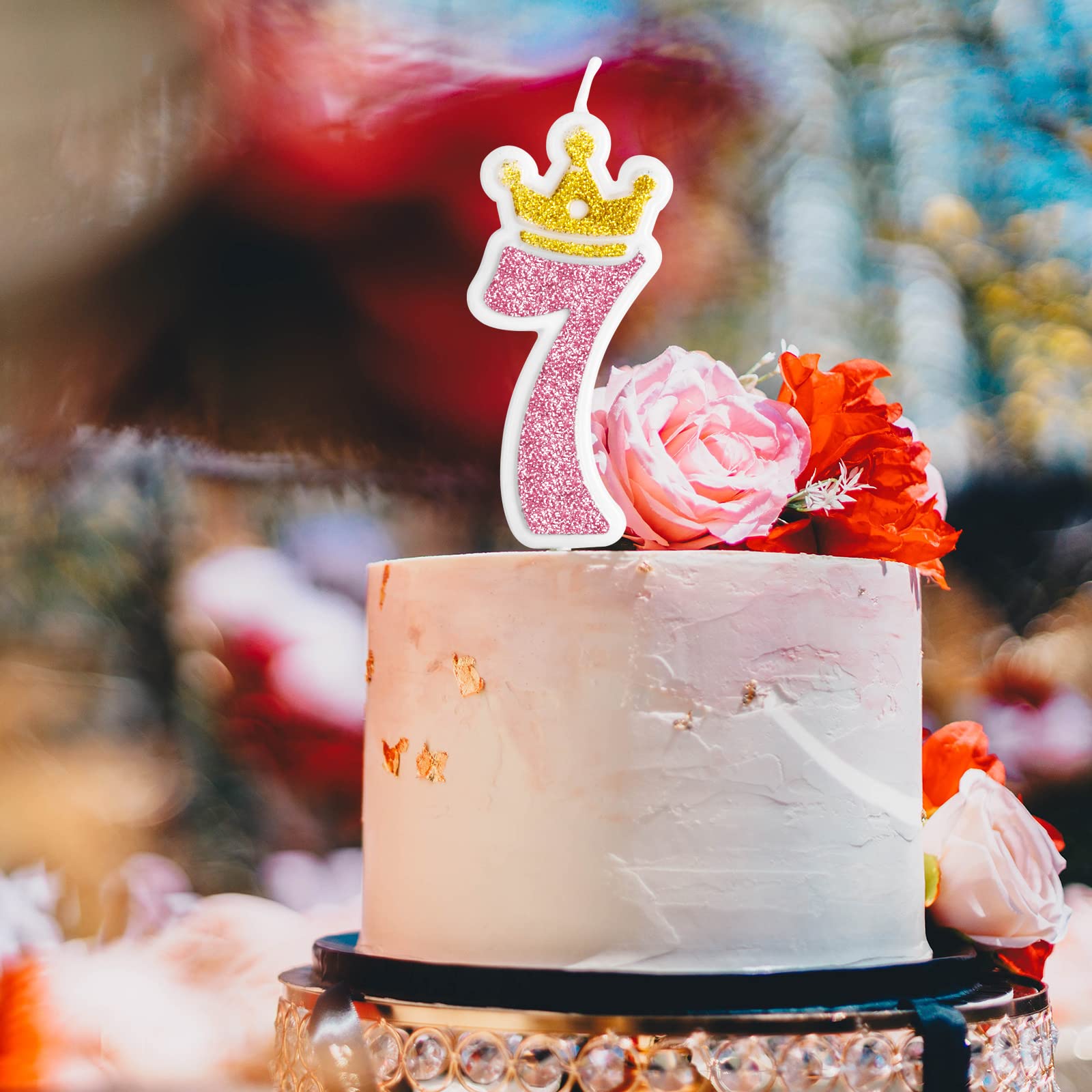 Sparkly Sequin Number 7 Birthday Candle - With Rhinestone Crown, Drip Tray & Stick - View #2