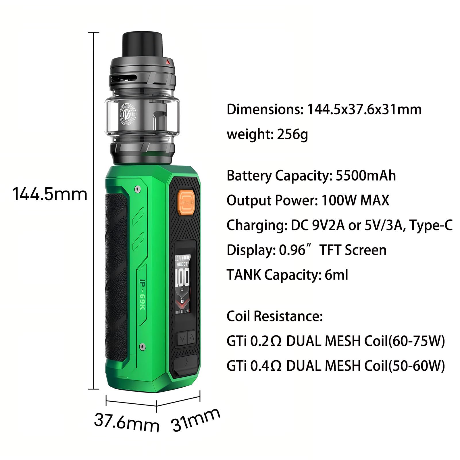 Vaporesso Armour Ultra Kit Built in 5500mAh Battery | 100W Tri-Proof Box  MOD 510 thread | 6ml Slide-open Itank T (dual mesh coil) DTL Vaping (Bleu  tempte) : Amazon.fr: High-Tech
