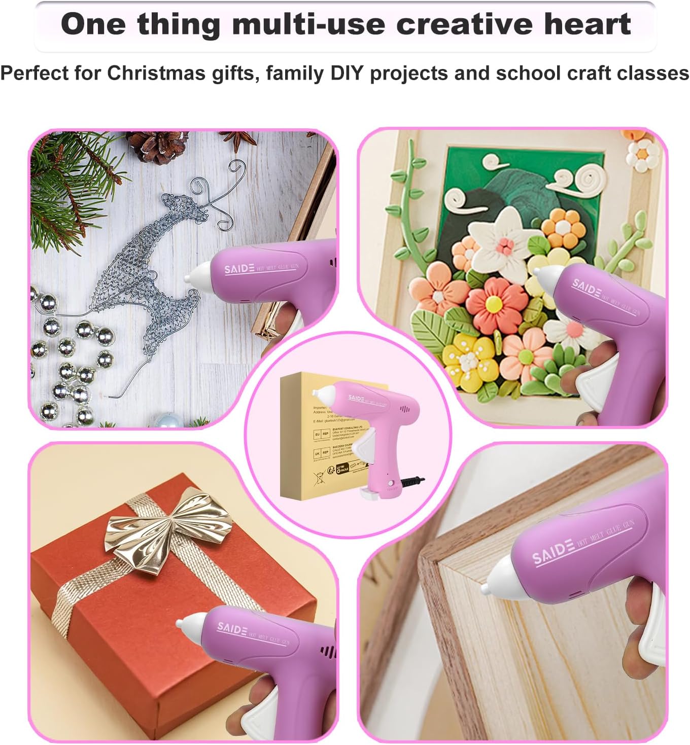 SAIDE Hot Glue Gun for Crafts Mini Glue Gun Kit Fast Heating Constant Temp 20W Corded 4V Anti-Drip 30 Glue Sticks DIY Home Repair Kids Adults Ergonomic Lightweight (Pink)