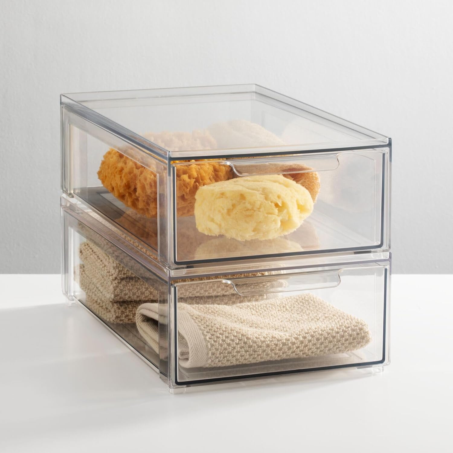 mDesign Plastic Stackable Bathroom Storage Organizer Bin with Pull Out Drawer for Cabinet, Vanity, Shelf, Cupboard, Cabinet, or Closet Organization - Lumiere Collection - 8 Pack - (Clear, 8 x 12 x 4)