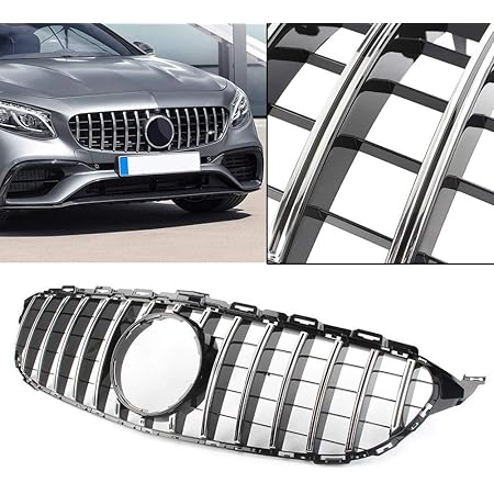 Amazon Co Jp Gzyf 車用 Amg Gt Rスタイル フロントグリル アッパーグリル グリル クロームメッシュ 純正交換 ガーニッシュ カスタム 外装パーツ グレードアップ 対応車種 Mercedes Benz Cクラス W5 15 18 車 バイク