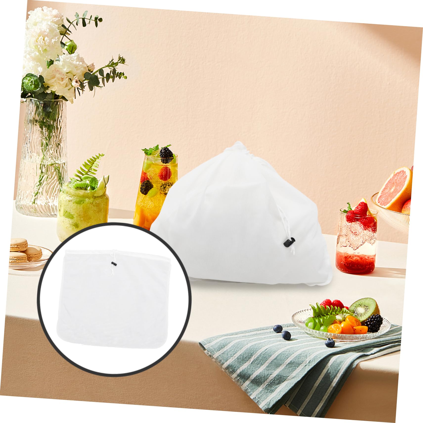 KICHOUSE Polyester Netting Strainer Bag Large Juice Brew Filter Pouch Reusable Brew Bag for Cold Brew Wine Juice Simple Design