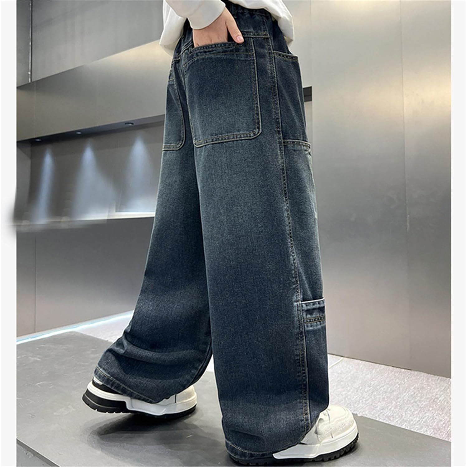Boys Casual Denim Pants Straight Leg Loose Fit Trousers for Kids Classic Jeans Y2K Streetwear Trousers