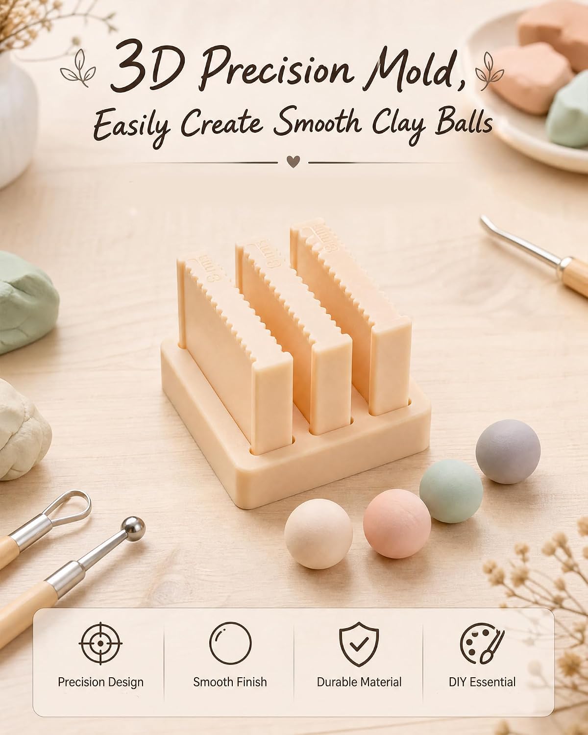 3D Print Clay Ball Maker,Polymer Clay Bead Maker for Nails,Clay Roller Set