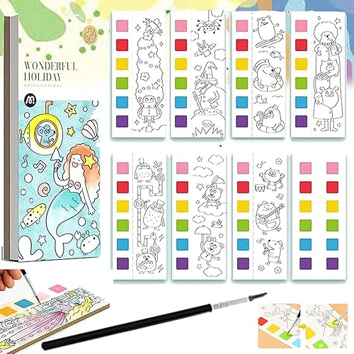 Libro de pintura de acuarela de bolsillo con pincel, marcador de pintura de acuarela, bolsillo de viaje, kit de acuarela que mejora la creatividad y