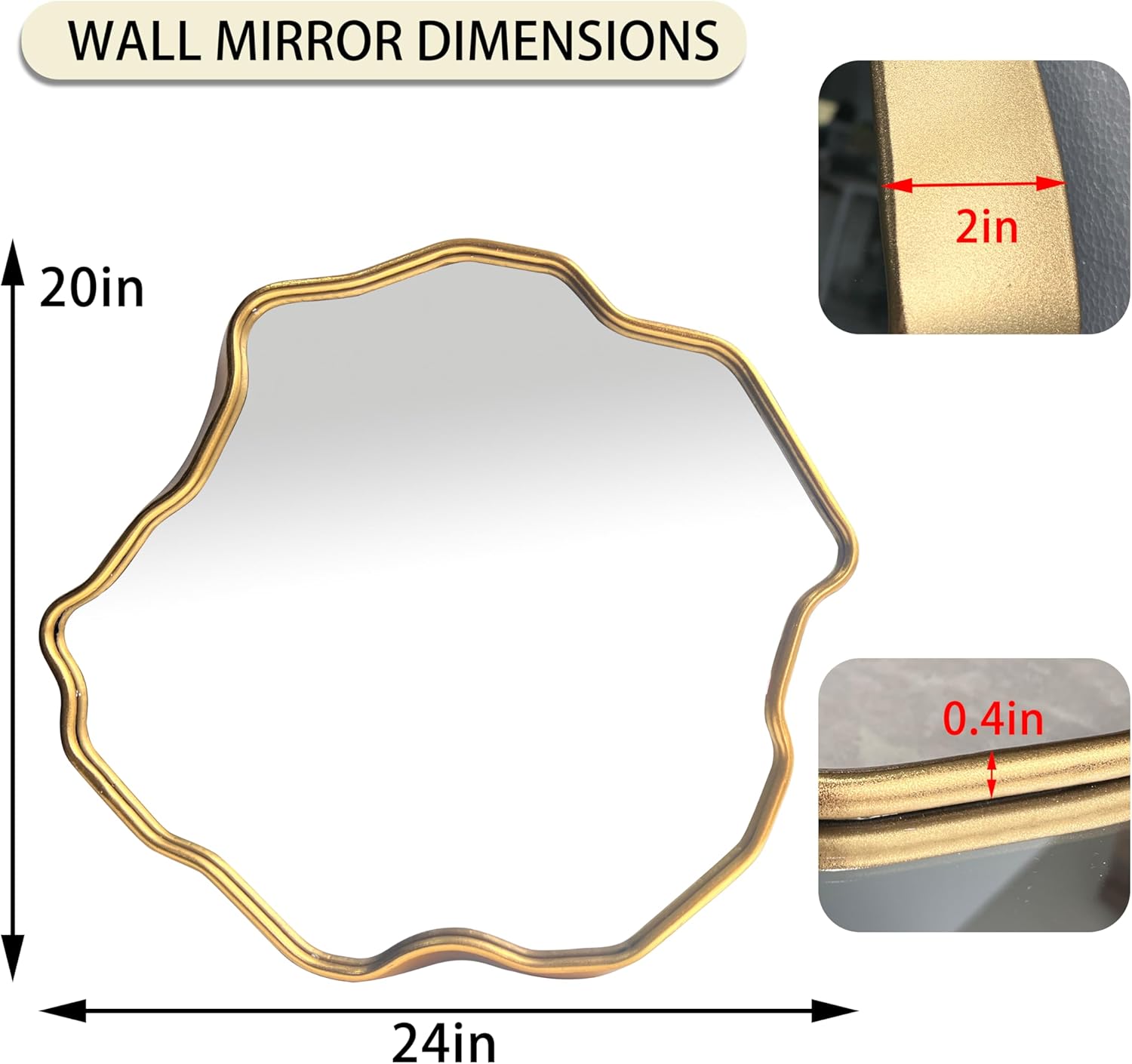 Irregular Wall Mirror Gold, Asymmetrical Wavy Mirrors Decoartive for Bathroom, Dining Room, Vanity, Entryway, Cloud Shaped Design Abstract Decor - Image 3