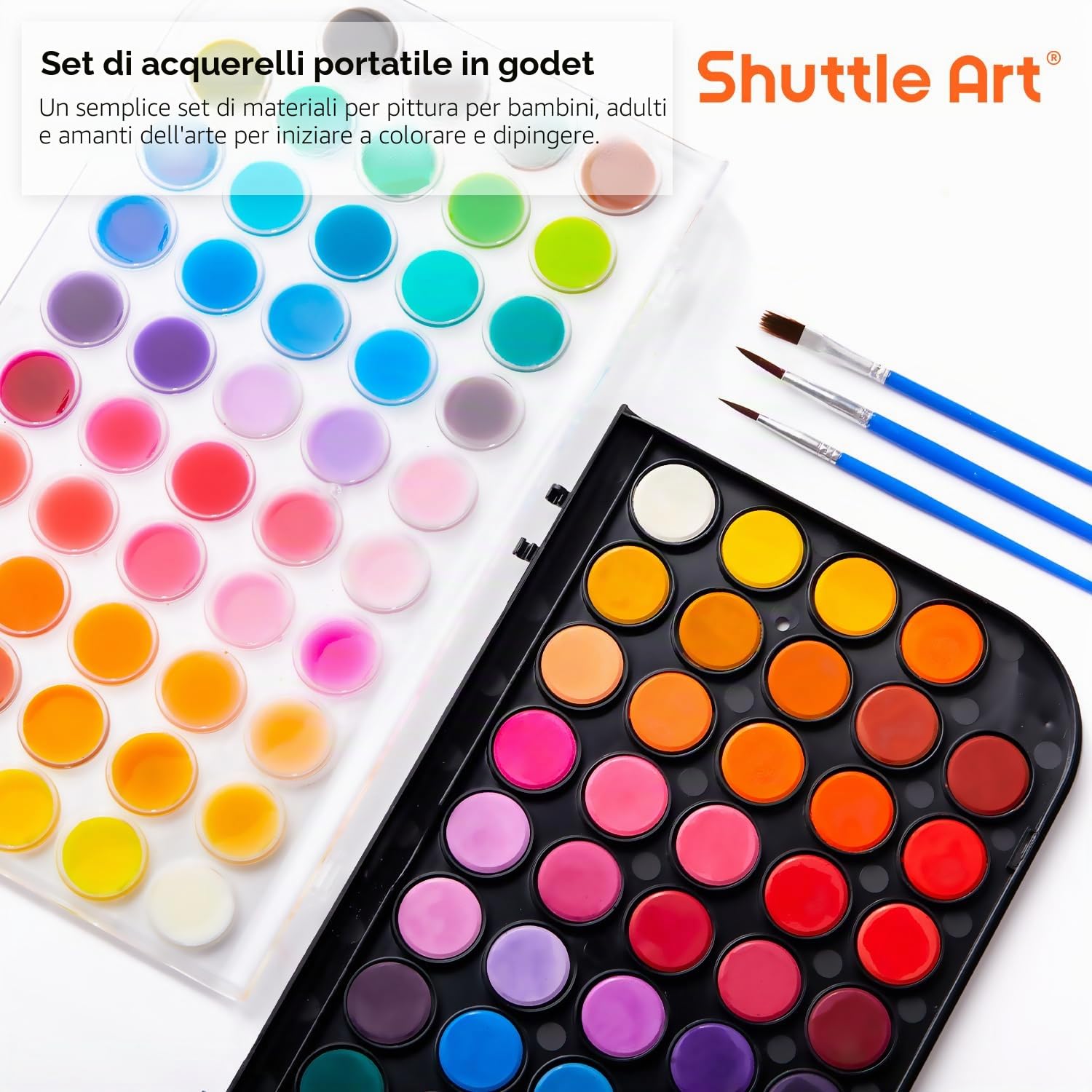 Shuttle Art Acquarelli, 58 pack con 48 Colori Acquerelli e 10 Pennelli ad Acqua, Pittura ad Acquarello per Dinpingere per Adulti, Artisti, Studenti, Bambini, Principianti e Artisti