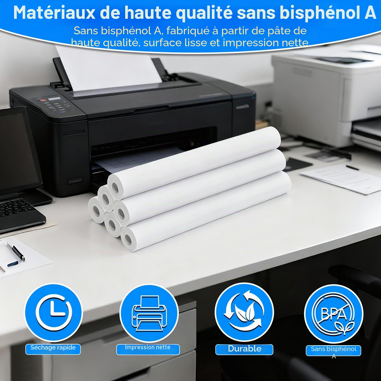 (6 Rouleaux) Papier Thermique A4 Pliable, Papier Imprimante Thermique, Papier Thermique A4, Sans BPA, Séchage Rapide, pour Imprimante Thermique pour Documents, Pages Web et Photos