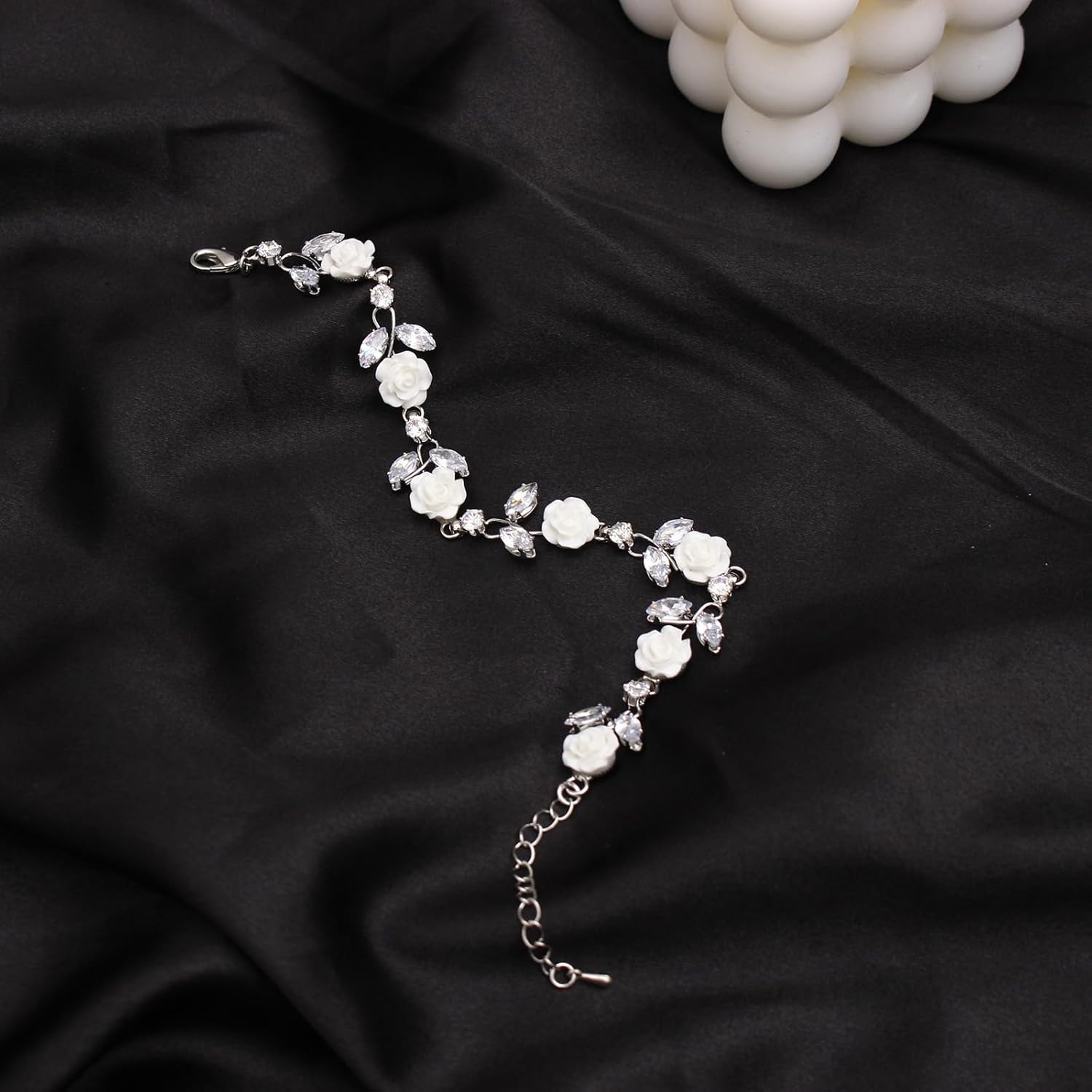 Luxury Cubic Zirconia White Flower Necklace Dangle Earrings Bracelet Prom Bride Wedding Jewelry Sets for Women - Image 5