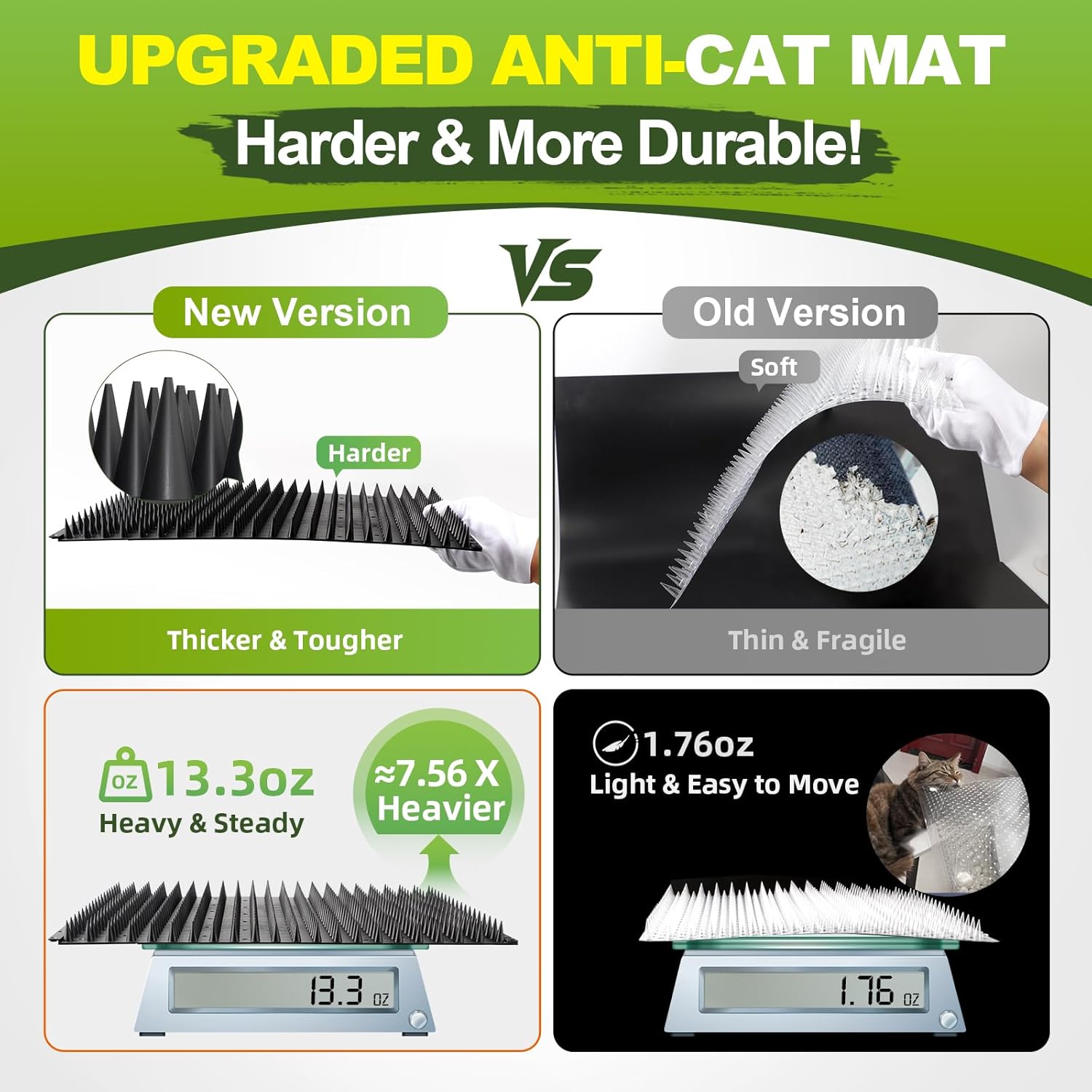 5 Pack Scat Mats for Cats, Heavy Duty Cat Spike Mat with Hard PP Spikes, Cat Repellent Mat for Indoor Outdoor, Cat Deterrent for Garden, Keep Cats Off Couch & Furniture