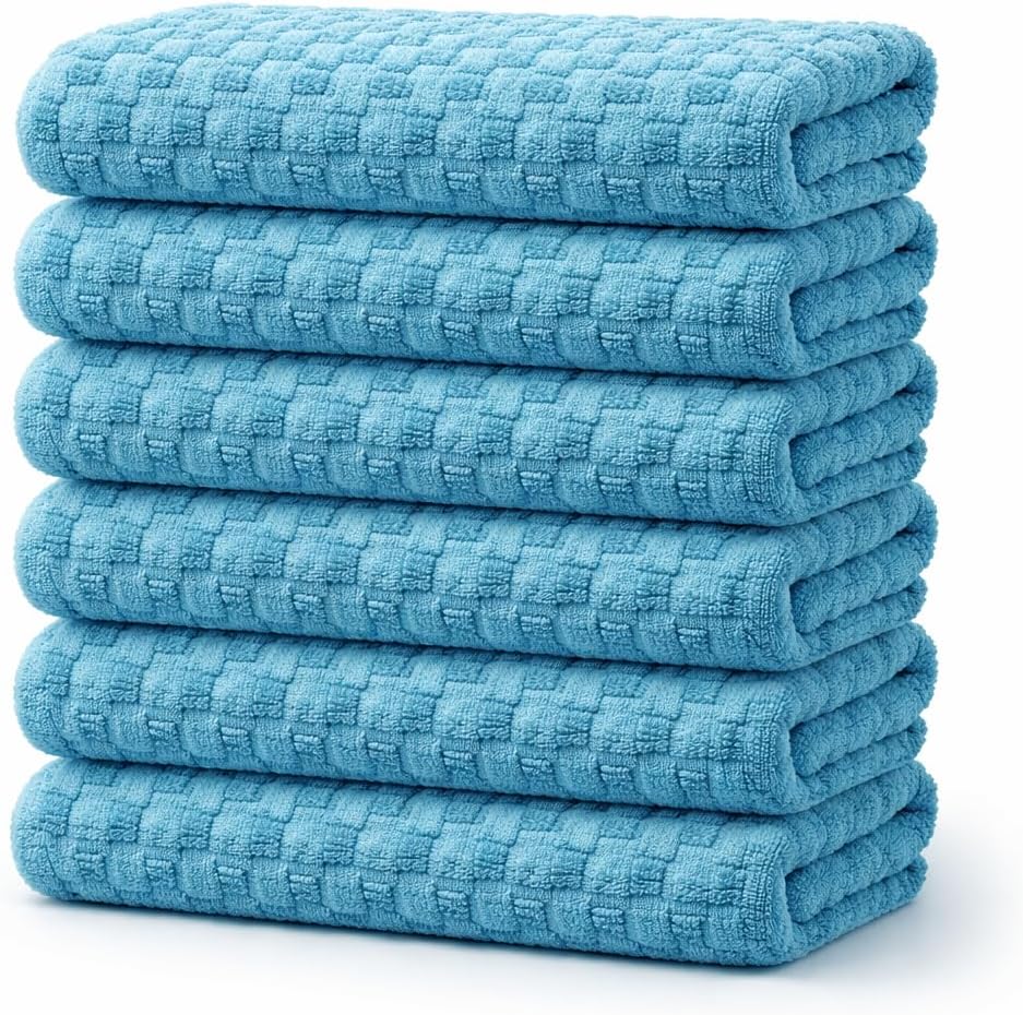 6 Pack Hair Towels 20”x38” – 100% Ring Spun Cotton Towels,Ultra Soft, Quick Dry & Highly Absorbent – Lightweight Towels for Bathroom, Hand, Gym, Salon & Home – Oeko-Tex Certified (Turquoise-Blue)