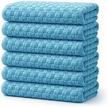 6 Pack Hair Towels 20x38 100% Ring Spun Cotton Towels,Ultra Soft, Quick Dry & Highly Absorbent Lightweight Towels for Bathroom, Hand, Gym, Salon & Home Oeko-Tex Certified Turquoise-Blue