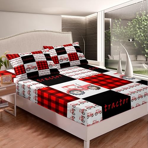 Miniatura 3 de Erosebridal Juego de sábanas de tractor rojo para niños, niñas, adolescentes, equipo de camión, sábana bajera individual, juego de ropa de cama a