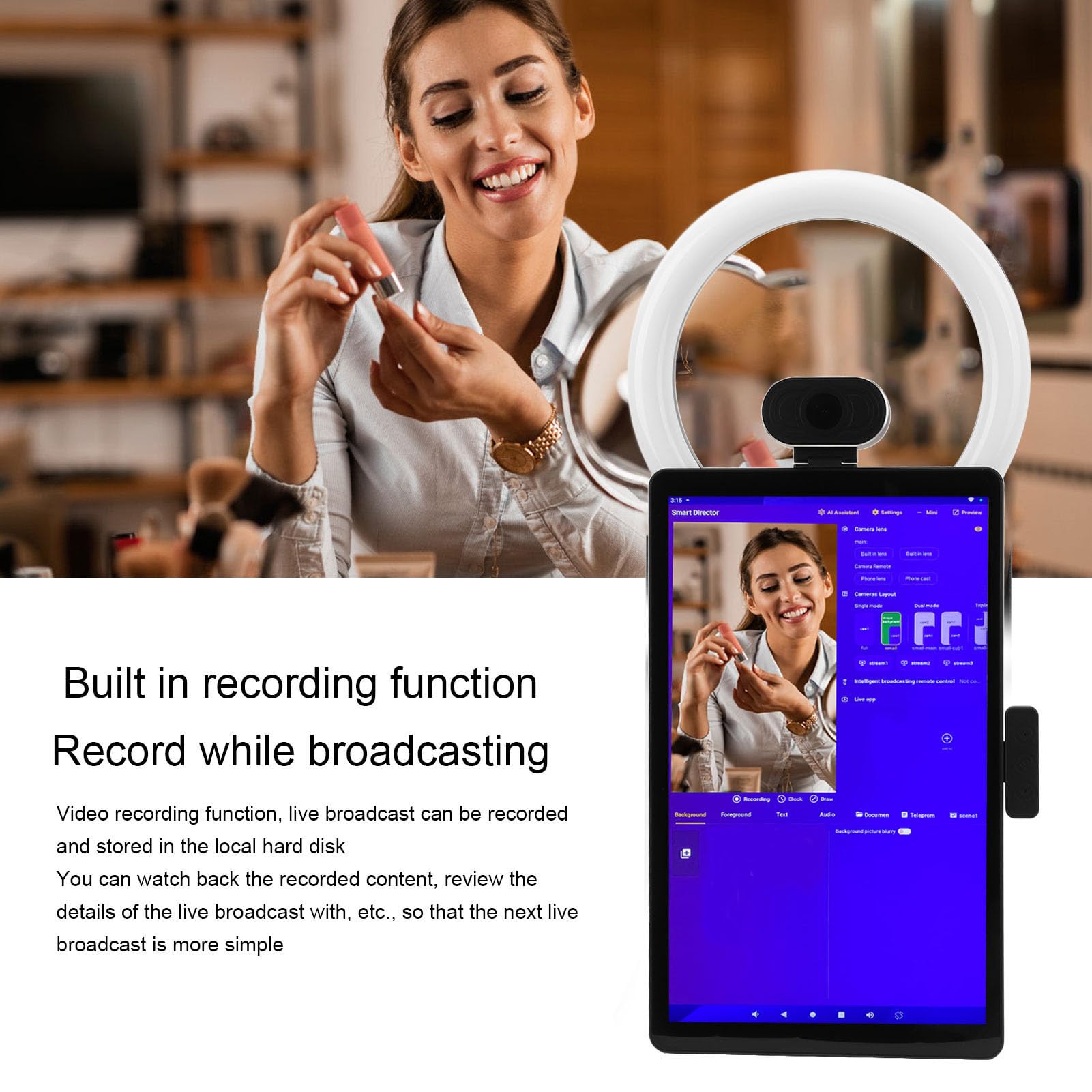 Qcwwy Transmisión en Vivo Pantalla Táctil Interactiva Máquina de Transmisión en Vivo Virtual Inteligente Pantalla Grande para Escritorio, Monitor de Cámara para Escultura de (Enchufe