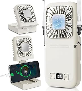 ハンディファン 冷却プレート 2025 大風量 接触冷感 ハンディ扇風機 5WAY(手持ち 首掛け 卓上 モバイルバッテリー スマホスタンド) 風量5段階 6000mAh 長時間稼働 電池残量液晶表示 USB充電 Type-C対応 180度角度調節 折り畳み 小型 軽量 薄型 ストラップ付き 持ち運び便利 (ライトグレー)