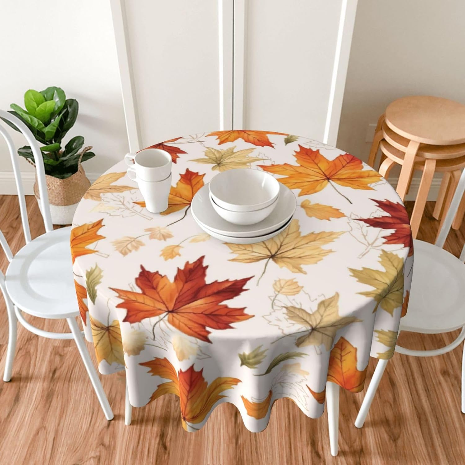 Fall Tablecloth Maple Leaf Round Tablecloth 70 Inch Autumn Harvest Leaves Decorative Table Cloth Thanksgiving Farmhouse Rustic Polyester Table Cover for Holiday Kitchen Dining Party Indoor Outdoor