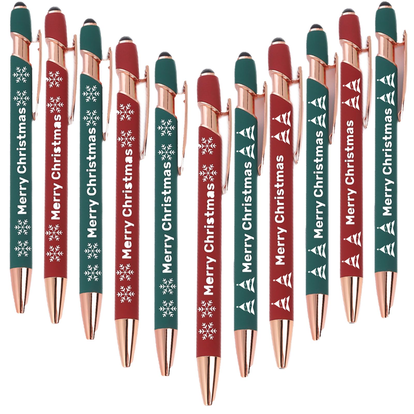 dididudi 12Pcs Christmas Ballpoint Pens, 14.5CM Red Green Pen Screen Touch Metal Pen Black Ink Stylus Pens for Holiday Party Favors Women Men Office Desk Supplies