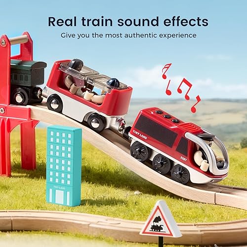 Miniatura 3 de Tiny Land Tren de locomotora de acción a baterías, potente juego de tren bala compatible con las principales pistas de marcas, juguetes de pista a
