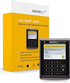 REINER SCT cyberJack Wave I Bluetooth Chipkartenleser für RFID-Chipkarten I Kartenlesegerät für Online-Banking I ideal für Notebook, Smartphone & Tablet I mobiler Smartcard Reader mit Akku