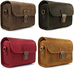MegaGear Pebble Un véritable sac en cuir pour caméra Messenger sans miroir, instantané et DSLR Caméras - Camel