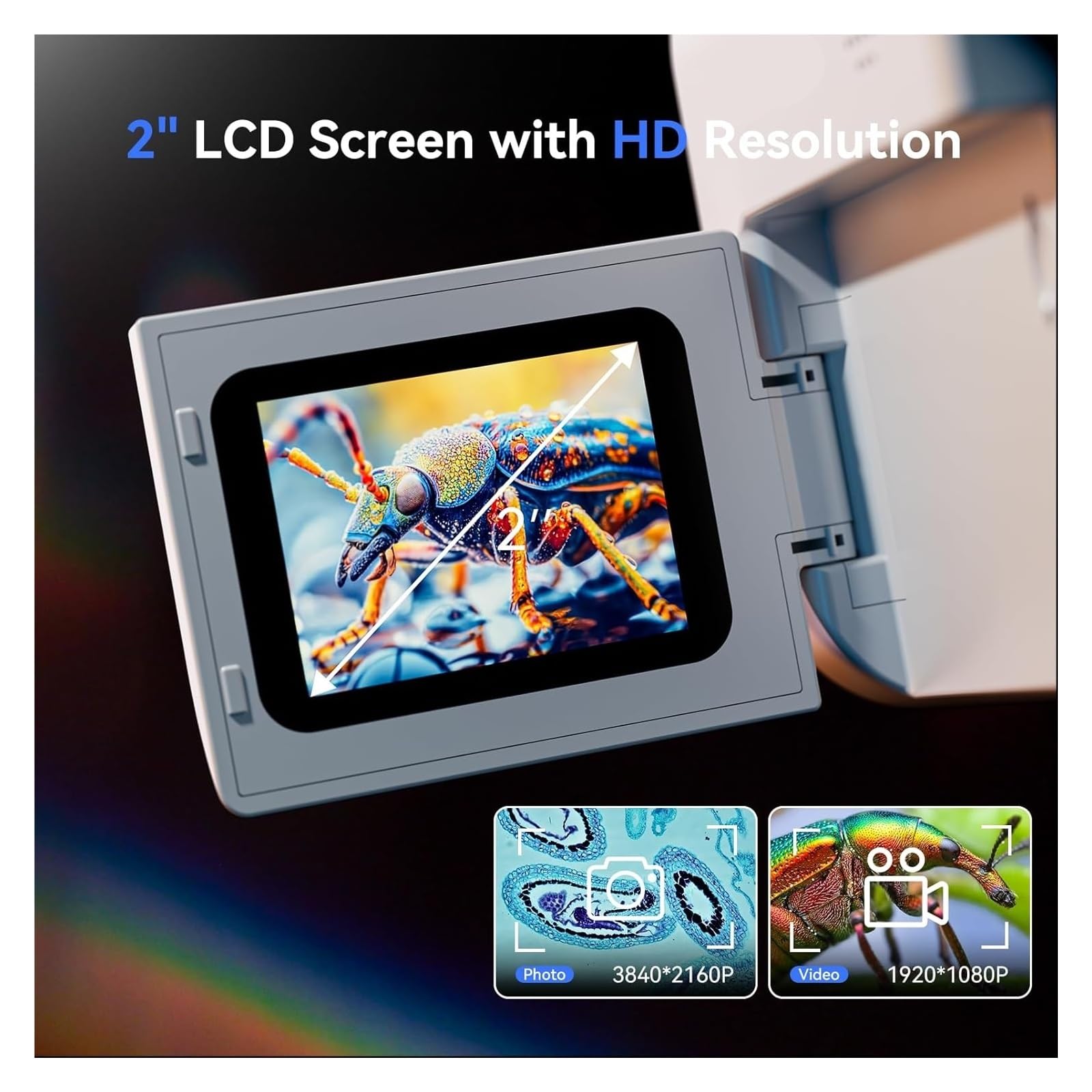 Microscopio Digital de Bolsillo P20 for niños, cámara DV 1080P, Pantalla LCD 2", Compatible con MacOS/Windows/Samsung, Linterna LED 32 GB(Blue)