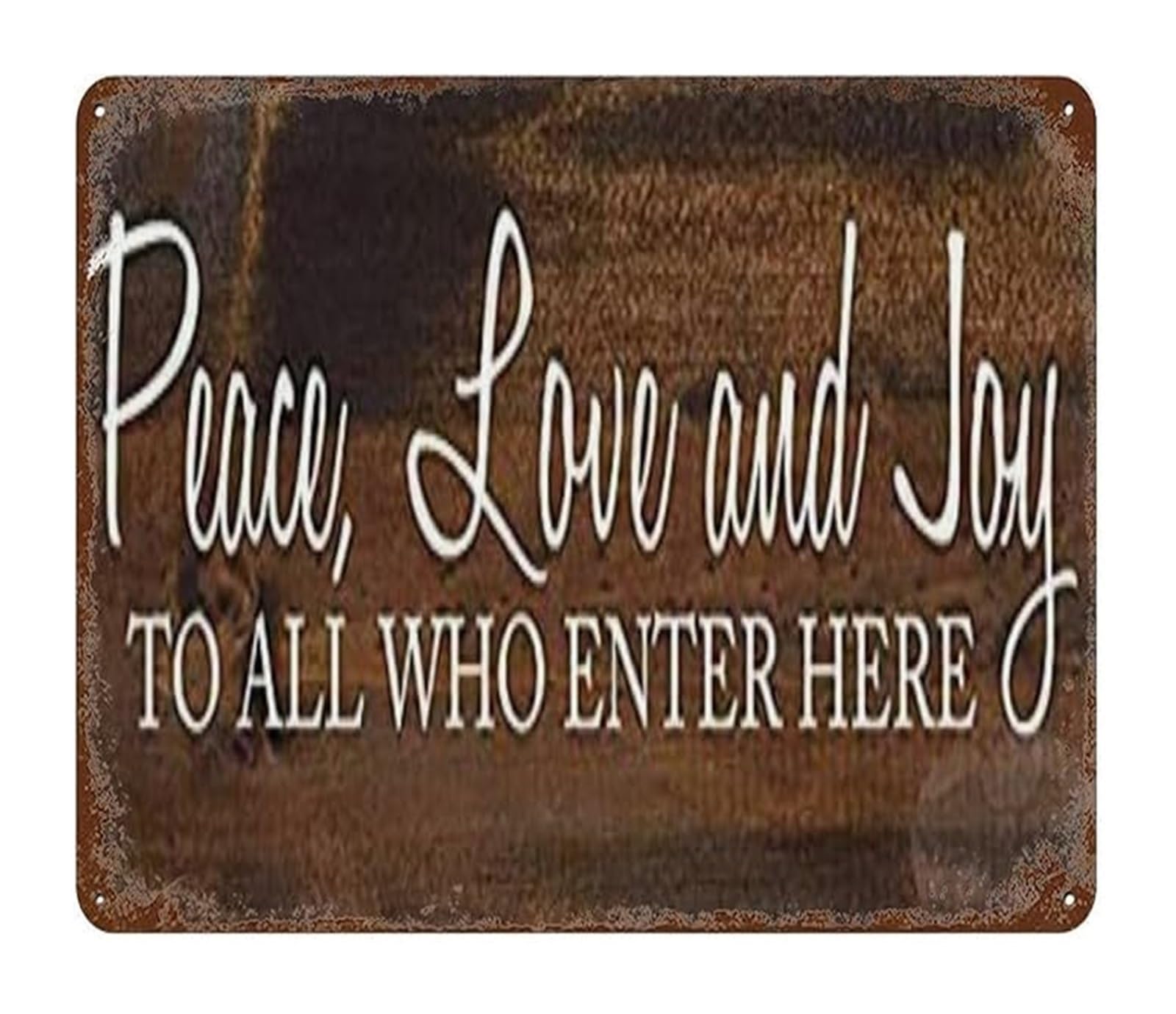 CBQZCHWDKT Rustic Tin Sign Featuring Peace Love and Joy to All Who Enter Here Quote Vintage Welcoming Wall-Art for Home Kitchen Cafe 8 X 12 inch