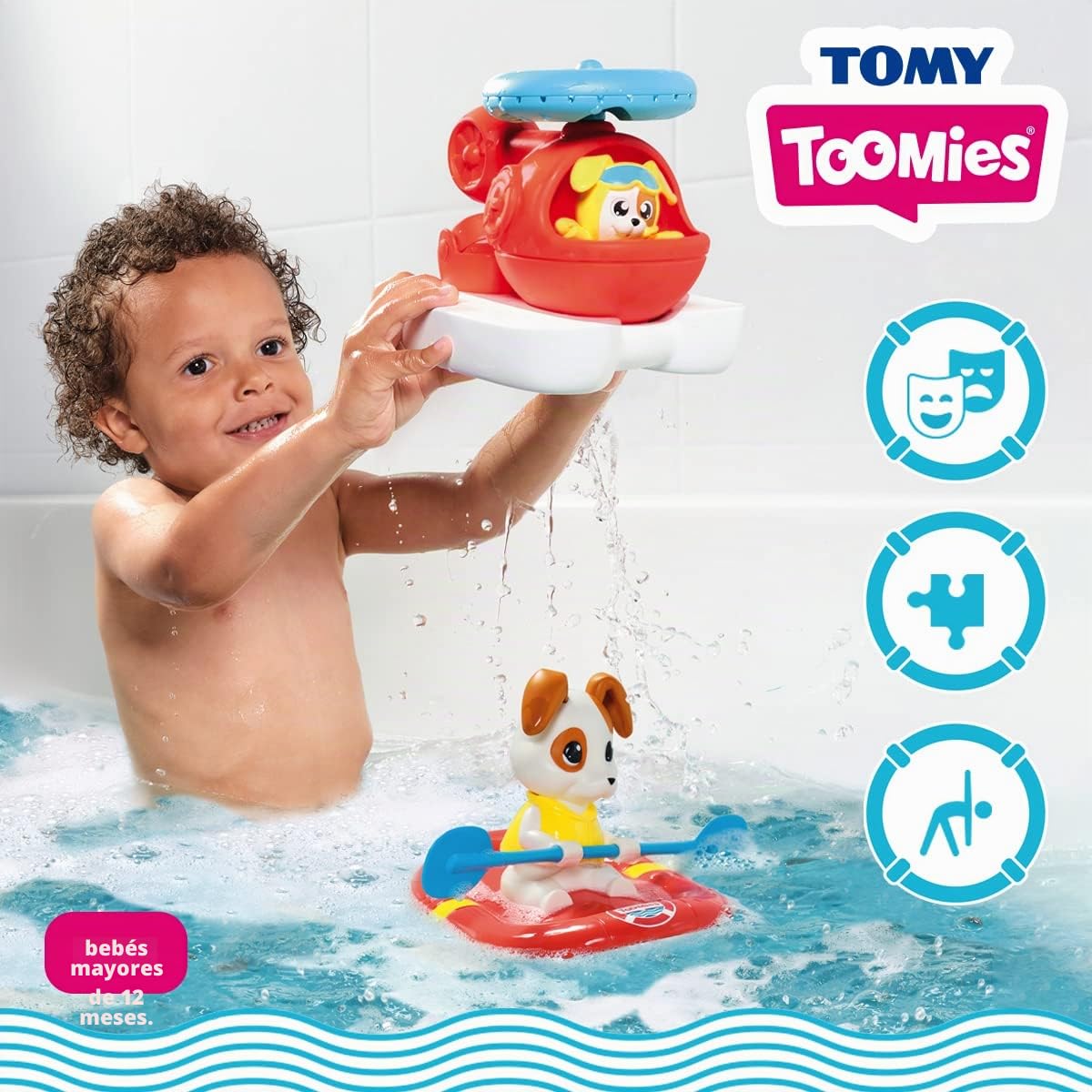Toomies E73307C Tomy Sea Set Flotante Helicóptero y balsa de Rescate Bundle – Rotor Giratorio de Agua – Pilot Squirter – Juguete de baño para bebés y vertedor – Adecuado a Partir de 12 Meses