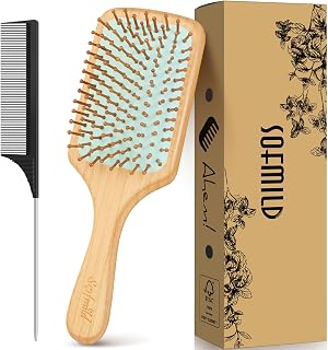 Hair Brush-Sofmild Natural Bamboo Wood Paddle Detangle Brush&Teasing Edge Hairbrush Set for Women Men Massaging Scalp Brushing Curly Straight Dry Hair Care Daily