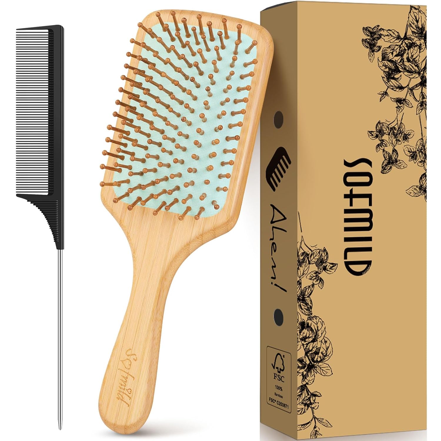 Hair Brush-Sofmild Natural Bamboo Wood Paddle Detangle...
