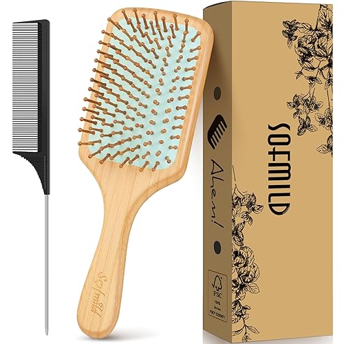 Miniatura 1 de Sofmild Cepillo para el cabello, cepillo de bambú de madera natural y peine para desenredar la cola en lugar de una herramienta limpiadora de