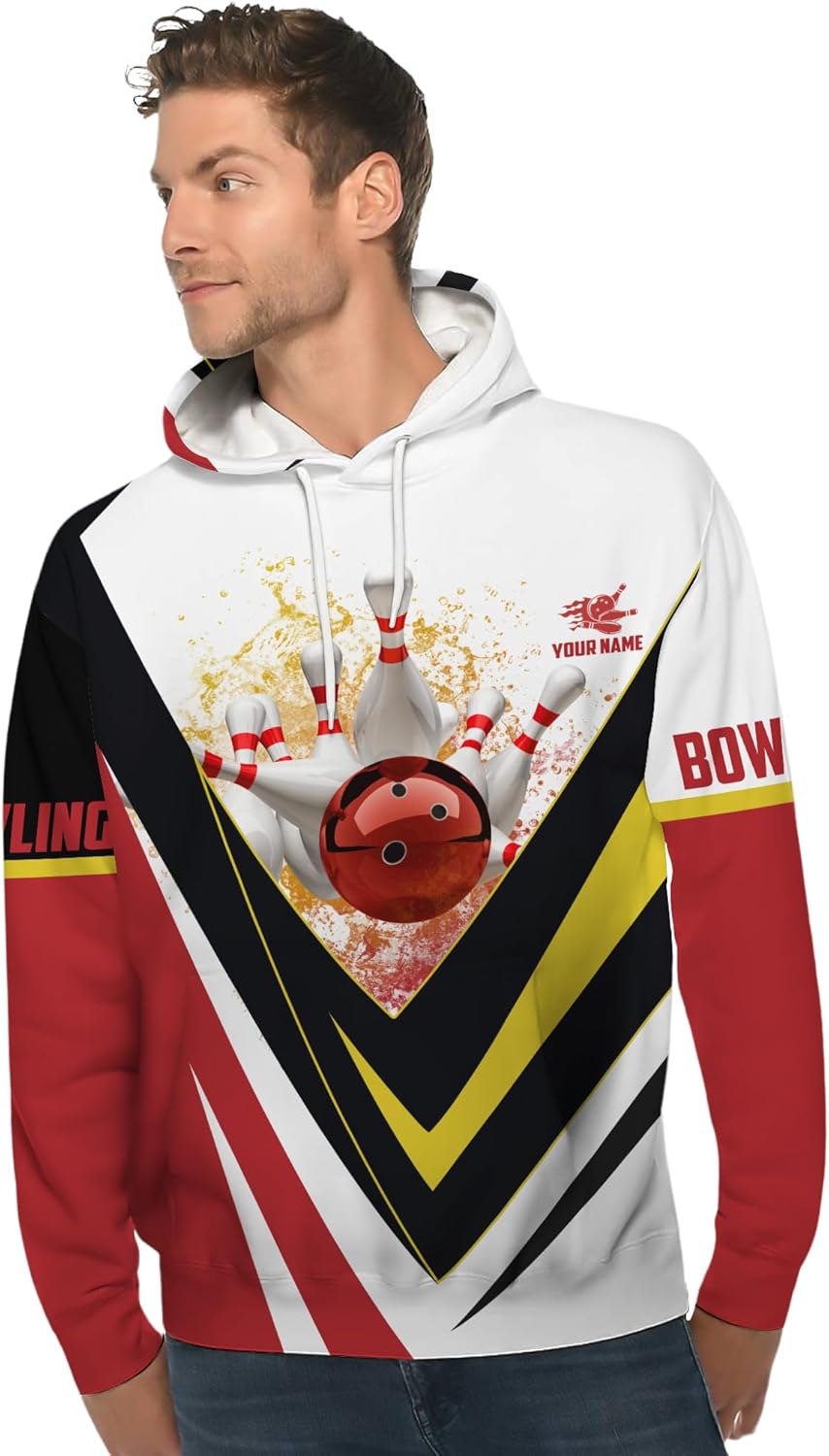 Unisex Bowling Hoody Personalized V Shaped Bowling Ball Long Sleeve Shirt For Men Printing Bowling Related Clothing