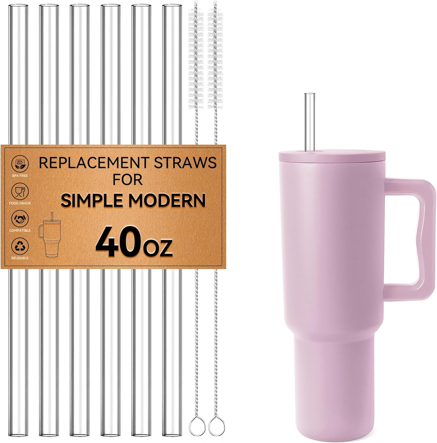 Straws for Simple Modern 40 oz 50 oz Tumbler, 12.2" Extra Long Replacement Straw for Simply Modern 40oz Cups, Clear Tritan Plastic, BPA Free,Reusable Drinking Straws with Cleaning Brush