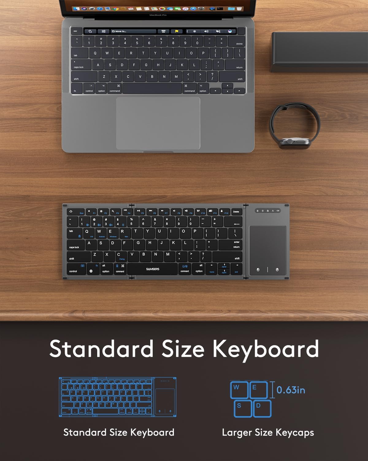 Samsers Foldable Bluetooth Keyboard with Touchpad, Full-Size Dual-Mode Wireless Folding, Rechargeable Portable Travel for iOS Android Windows Mac OS, Support 4 Device(BT5.1x3 + 2.4G)