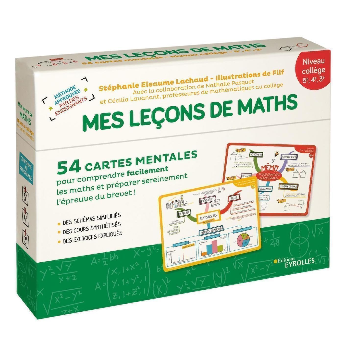 Mes leçons de maths - niveau collège: 54 cartes mentales pour comprendre facilement les maths et préparer sereinement l'épreuve du brevet ! + Livret