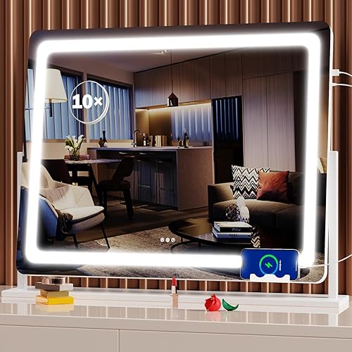 Gvnkvn Espejo de tocador de 24.2 x 18.9 pulgadas con luces, espejo de maquillaje LED, espejo de maquillaje iluminado, espejo iluminado con tacto