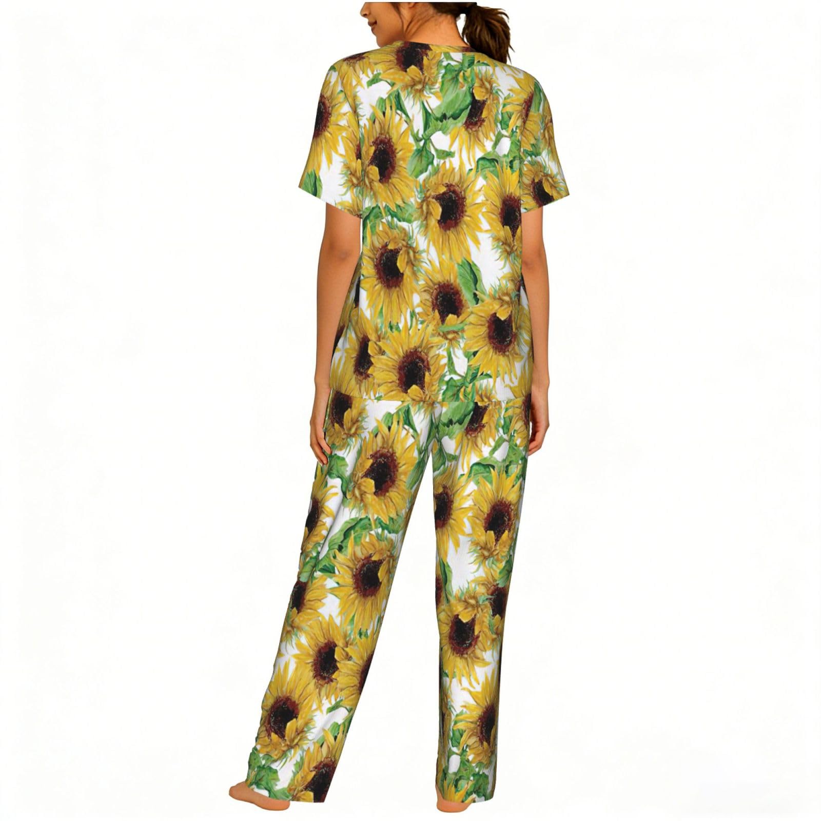 Sunflower.1 Print damska piżama z krótkim rękawem zestaw bielizna nocna letnia miękka wygodna domowa bielizna nocna