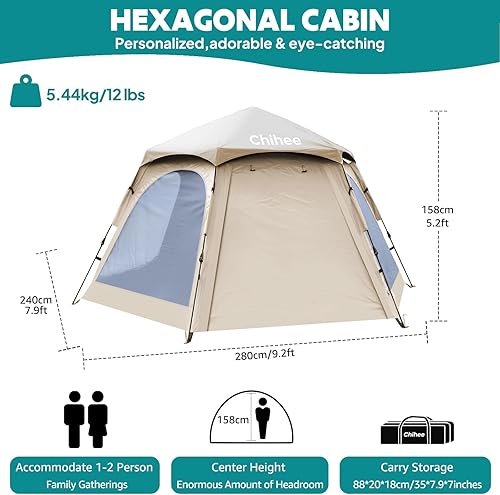 Miniatura 3 de Chihee Tienda de campaña Pop Up Hexagonal Tienda de campaña fácil instalación instantánea PU recubierto de poliéster Cabina familiar con lluvia