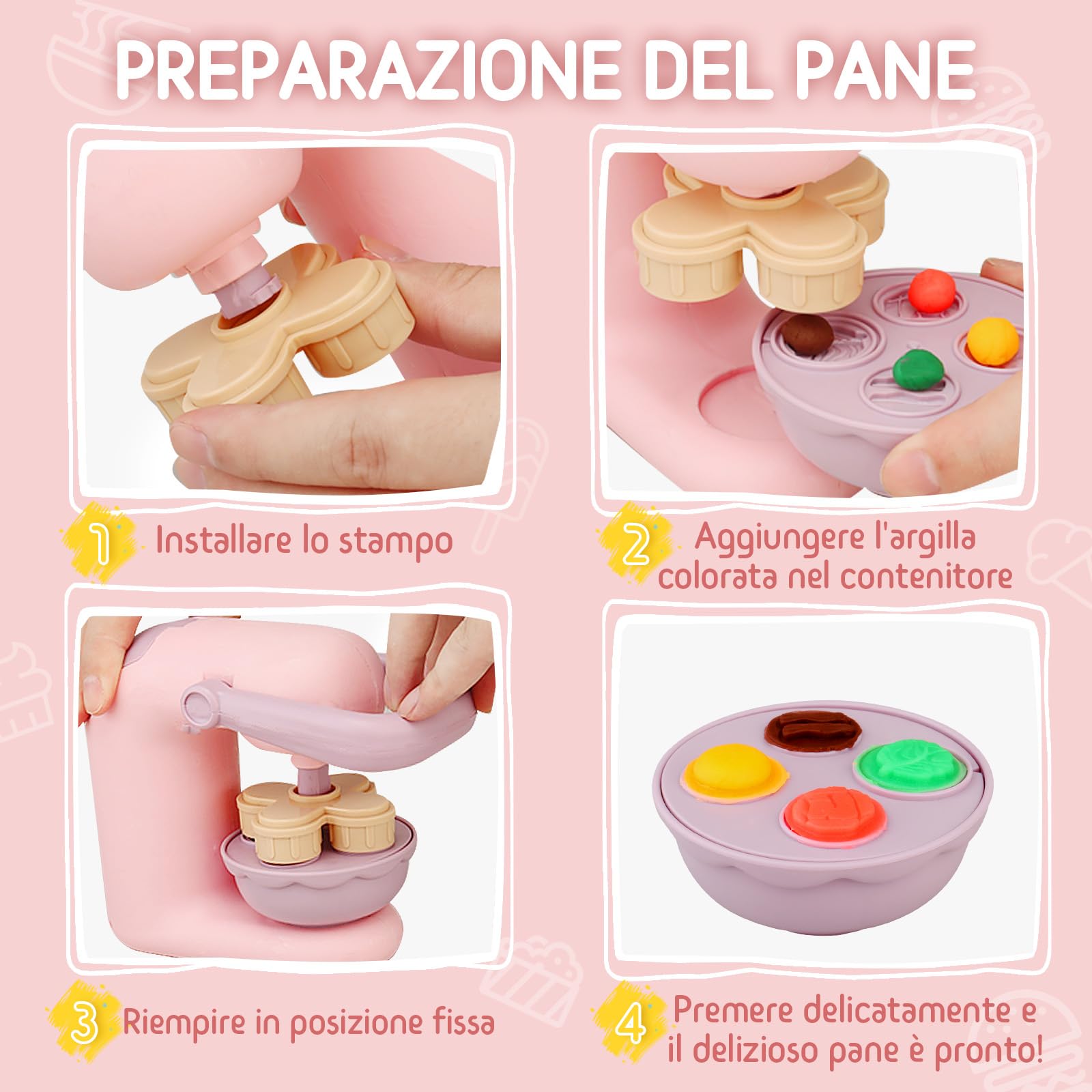 JONRRYIN Plastilina per Bambini, 65 Pezzi Formine per Plastilina Accessori con Macchina per Pasta e Gelatiera, Playdough Pasta da Modellare Regalo Giochi per Ragazzi Bambina (Pink1)