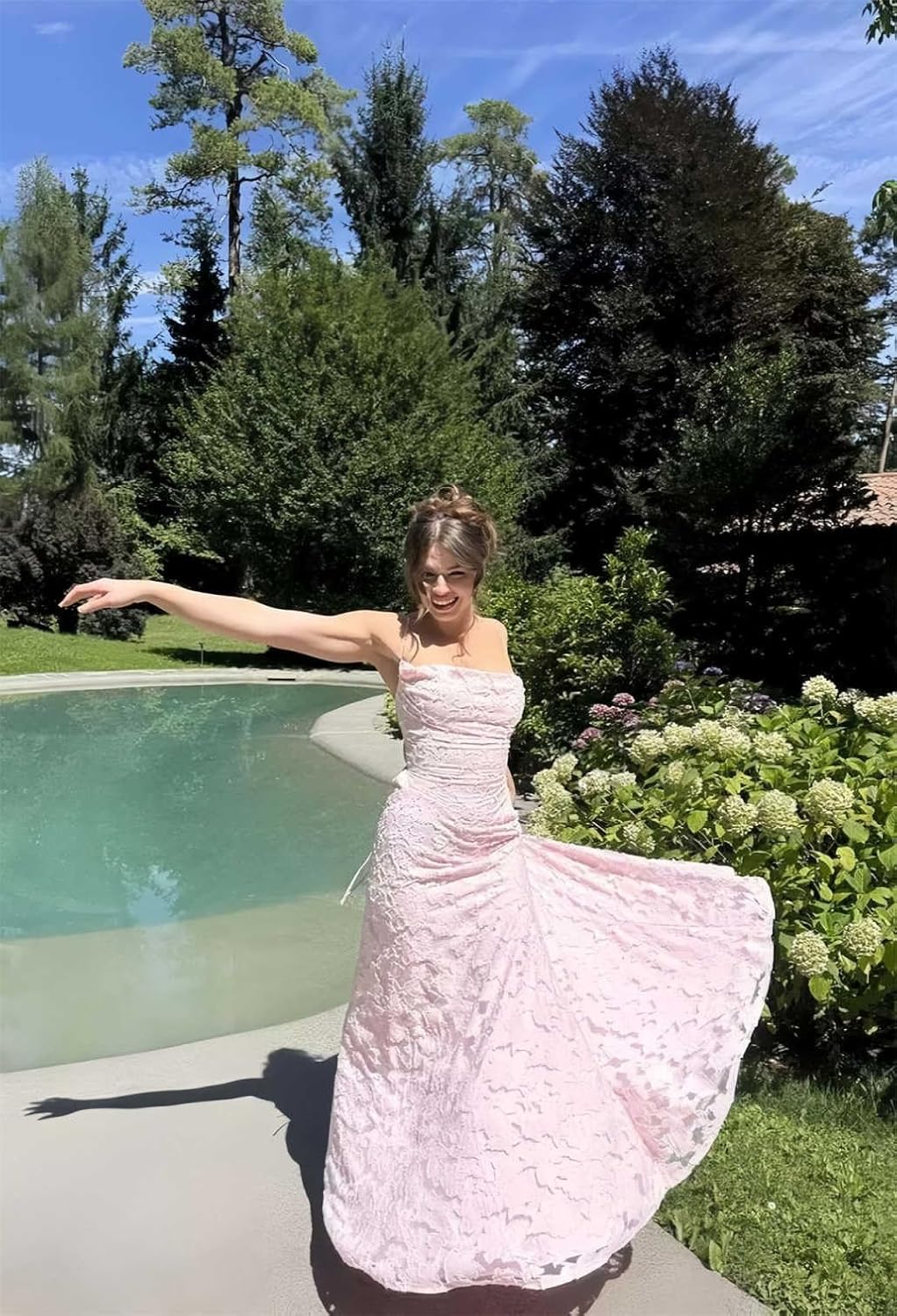 Spaghetti Straps Bridesmaid Dresses for Women Long Lace Formal Evening Gowns Floral Corset Prom Dress