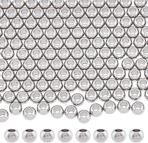 DICOSMETIC 200 cuentas espaciadoras redondas de 0.236 in, cuentas de bola de acero inoxidable, cuentas de Rondelle lisas y sin costuras, cuentas